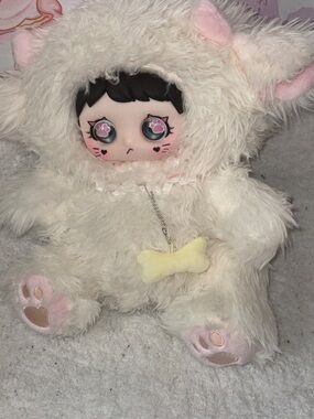 Yunni 600% Kawaii Plush Doll in Fluffy White Sheep Costume with Pink Accents